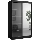 Mzm24 Schuifdeurkast met spiegel, model Como 2D1L, 120 cm, zwart (Lacobel)