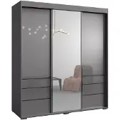 Mzm24 Kledingkast met spiegel, model Torino 3D1L, 180 cm, grijs (lacobel)