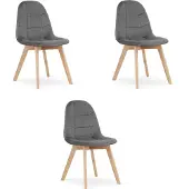 Hm BORA Eetkamerstoelen – Set van 3 – Donkergrijs Velvet – Beukenhouten Poten – Comfortabele en Ergonomische Zitting – Scandinavisch Design – Voor Woonkamer, Keuken, Eetkamer en Slaapkamer