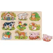Goki Steekpuzzel - Dieren - 8 Delen - Met Geluiden - 21,5X30X3,4Cm - Hout - 1 Jaar