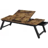 Leobert Opvouwbare Laptoptafel – Rustiek Bruin, Industriële Stijl, met Kantelbaar Blad en Lade
