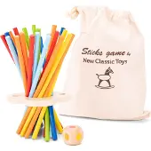 Woet Houten Stokjesspel - Mikado Spel - Concentratie & Behendigheidsspel met Dobbelsteen - Speel Alleen of Samen - Educatief Spel met Opbergzak - Vanaf 3 Jaar