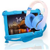 AngelTech Kinderpakket Slim – Kindertablet Slim + Kinderkoptelefoon – Combipakket – Kindertablet Vanaf 3 Jaar – Kinder Tablet – Kids Tablet – Tablet voor Kinderen – Blauw