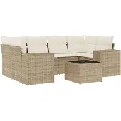 vidaXL 7-delige Loungeset met kussens poly rattan beige