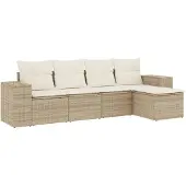 vidaXL 5-delige Loungeset met kussens poly rattan beige