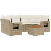 vidaXL 7-delige Loungeset met kussens poly rattan beige