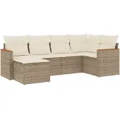 vidaXL 6-delige Loungeset met kussens poly rattan beige