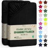 NatureMark Jersey hoeslaken hoeslaken, 100% katoen, 70x140cm (set van 2), zwart