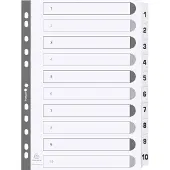 Exacompta 25x Bedrukte tabbladen karton 160g - geplastificeerde tabs - 10 tabs - 1 tot 10 - A4 - Wit - MWD1-10Z