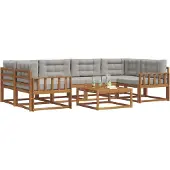 vidaXL Buiten bank set met kussen 7 pcs Natuurlijk en Licht Grijs