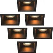 LEDVION – 6x LED Inbouwspot Vierkant 85x85mm – Zwart – Dimbaar – GU10 – 2700K – 3W – IP20