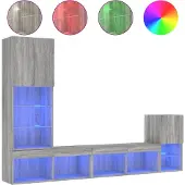 vidaXL 4-delige Tv-wandmeubelset met LED bewerkt hout grijs sonoma