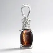 Cavill - Zilveren Hanger 925 Sterling Zilver met Rode Tijgeroog 1,96 ct en Witte Topaas 0,038 ct - Elegante Antiek Cabochon Filigraan