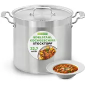 Nutrichef Kookpot– 22-Liter Inductie Soeppot- Roestvrijstalen Kookpan met Deksel, Vaatwasmachinebestendig
