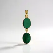 Cavill - Zilveren hanger 925 Sterling met Malachiet 1,8 ct - Ovaal Malachieten uit Madagaskar - Goud verguld elegant ontwerp 26x7 mm