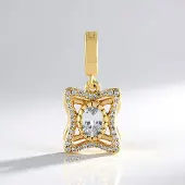 Cavill - Vergulde 925 Sterling Zilveren Hanger met Witte Saffier 0,5 ct en Pavé Zirkonen - Elegante Ovale Saffier uit Madagaskar - Varioclip 22x11mm