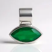Cavill - Zilveren Hanger - 925 Sterling Zilver - Groene Onyx 3,167 ct Marquise Slijpsel - MONOSONO Collectie - Stijlvolle Bezel Zetting - 19x18 mm