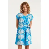 Smashed Lemon Blauwe jurk met witte schelpenprint en ceintuur |