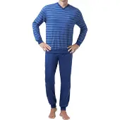 Hajo Blauwe heren pyjama strepen | Maat 56