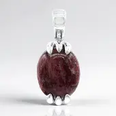 Cavill - Zilveren Hanger - 925 Sterling Zilver - 4,18 ct Rode Noorse Thuliet Ovaal Cabochon - Uniek Handgemaakt Elegant Sieraad
