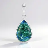 Cavill - Zilveren Hanger - 925 Sterling Zilver - Azuriet Malachiet 15,8 ct - Blauwgroen Peervormige Cabochon - Balinese Sieraden Elegant