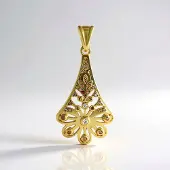 Cavill - Elegante Zilveren Hanger - 925 Sterling Zilver Verguld - Champagne Cambodjaanse Zirkoon 0,342 ct - Traanvormig met Filigraan en Bloemmotieven