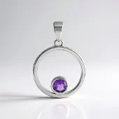 Cavill - Zilveren hanger met Marokkaanse Amethist 0,468 ct - 925 Sterling Zilver platina verguld - Rond slijpsel paars 28x19 mm elegant dames sieraad