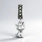 Cavill - Zilveren Honden Hanger - 925 Sterling Zilver Geoxideerd - 10 Marcasieten 0,083 ct - Monosono Collectie - Stijlvol Dieren Sieraad 16x5,5 mm