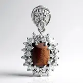 Cavill - Zilveren Hanger - 925 Sterling Zilver - Rode Tijgeroog 2,08 ct - Witte Topaas 3,149 ct - Antieke Stijl, Elegant, Cabochon 28x15 mm