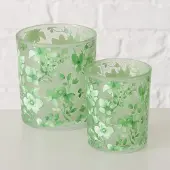 Boltze Theelichthouder bloem groen, set van 2 stuks. 7x8cm 9x10cm