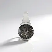 Cavill - Zilveren Hanger met 3,015 ct Zwarte Rutielkwarts Rond - 925 Sterling Zilver - Unieke Edelsteen Sieraden - 18x10 mm - 1,98 g