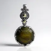 Cavill - Zilveren hanger 925 Sterling met 9,8 ct Labradoriet en 12 vintage Oostenrijkse marcasieten - Bohemian stijl 34x17 mm