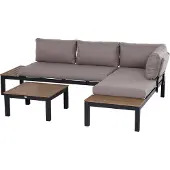 4Goodz Tuinsbankset voor 4 personen aluminium frame met bijzettafel taupe