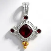 Cavill - Zilveren Hanger met 1,7 ct Mozambique Granaat - 925 Sterling Zilver met 14K Gouden Granulatie - Elegant Filigraan Dames Sieraad - 25x7 mm