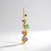 Cavill - Luxe Zilveren Hanger - 925 Sterling Zilver Geel Verguld - 0,22 ct Tanzaniet Rond - Monosono Collection - Elegante Multi Edelsteen Hanger