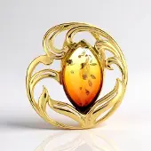 Cavill - Zilveren Hanger met 0,7 ct Zonsopgang Baltische Barnsteen - 925 Sterling Zilver Goud Verguld - Marquise Cabochon - Elegant Sieraad 17x16 mm