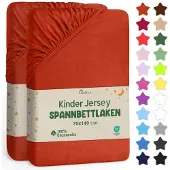 NatureMark Jersey hoeslaken hoeslaken, 100% katoen, 70x140cm (pak van 2), roestrood