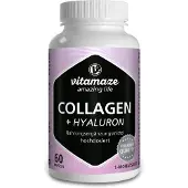 Vitamaze GmbH Vitamaze Collageen 300 mg + Hyaluronzuur 100 mg, capsules met een hoge dosering, 60 capsules