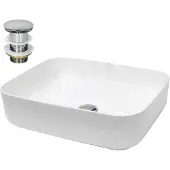 LuxeBath wastafel, opzetwastafel, rechthoekig, 50,5x39,5x13,5 cm, wit, van keramiek, inclusief afvoerputje zonder overloop