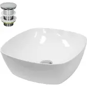LuxeBath Wastafel rond 405x405x140 mm, wit, keramiek - incl. afvoergarnituur zonder overloop