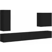 vidaXL Tv Wandkast Set Wandgemonteerd 6 pcs Zwart