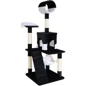 Lionto Kattenkrabpaal, 133 cm met tunnel, trap & ligplekken, zwart/wit