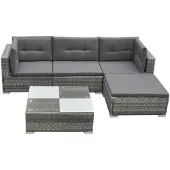 vidaXL 5-delige loungeset voor de tuin met kussens, van polyrotan, grijs