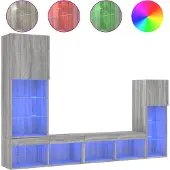 vidaXL 4-delige wandmeubelset met LED-verlichting, grijs Sonoma, houtfineer