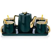 HowHomely Noah Green Gold Serie - Koffieservies - Groen - Gouden Details