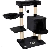 Lionto Kattenkrabpaal, met grot, ligbed & sisalpalen, zwart