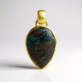 Cavill - Zilver Vergulde Druppelvormige Cabochon Zariniet Hanger - 22 Karaat Russische Edelsteen - Bezelzetting - Elegante Unieke Zilveren Hanger