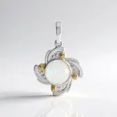 Cavill - Zilveren hanger met Welo-opaal 0 844 ct - 925 Sterling zilver met 14K gouden granulaat - Ronde cabochon Ethiopisch - Elegant en uniek sieraad