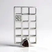 Cavill - Zilveren Hanger - 925 Sterling Zilver - Rode Trilliant Zirkoon 0,59 ct & Zirkonia 0,05 ct - Geometrisch Modern Design 28x16 mm
