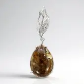 Cavill - Zilveren Hanger - 925 Sterling Zilver - Dinosaurus Kwarts Peervormige Cabochon 11 12 ct - 6 Zirkonia - Elegante Natuurlijke Edelsteen